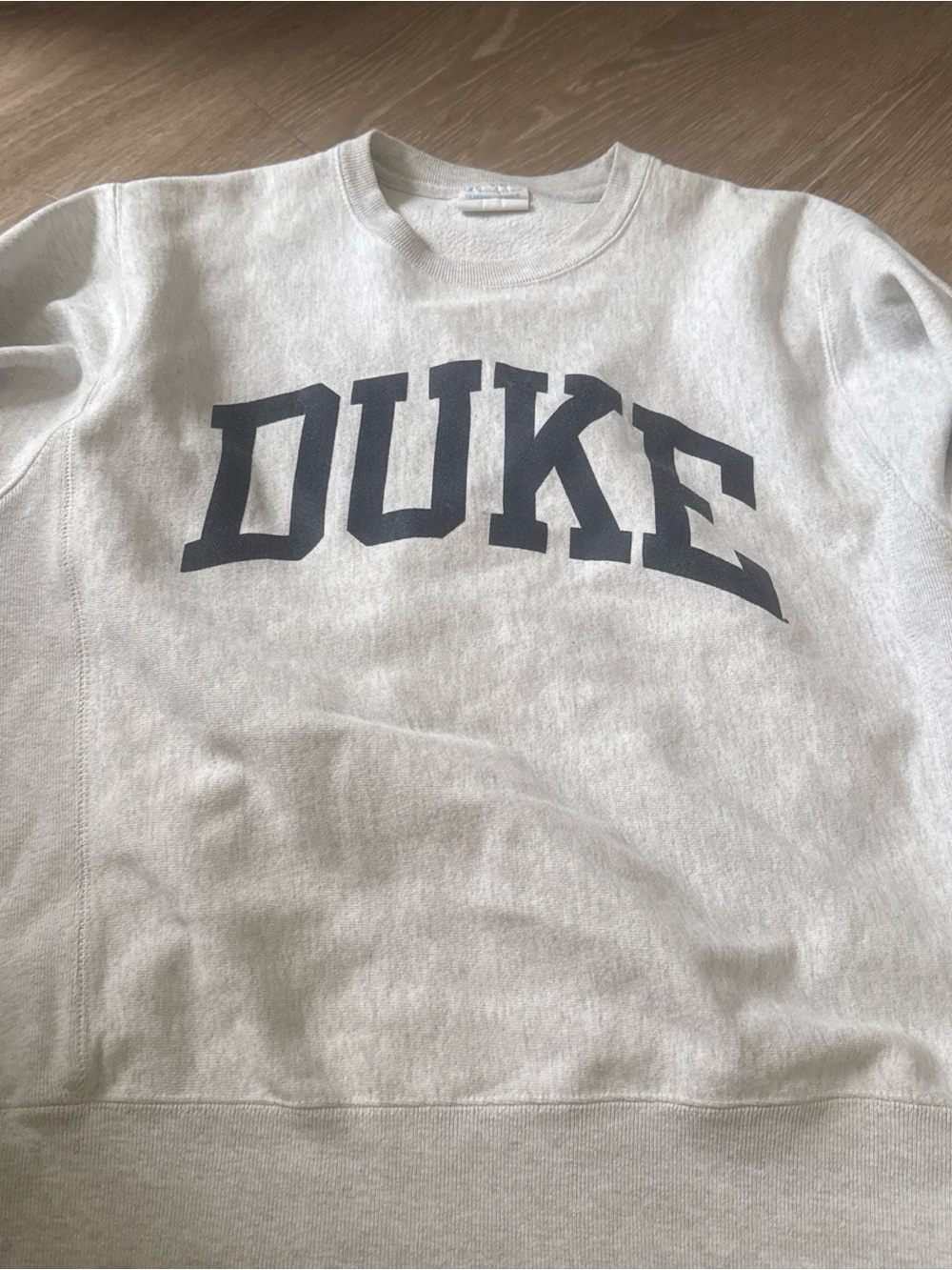 Champion Light Gray Sweatshirt with Navy DUKE Arch
